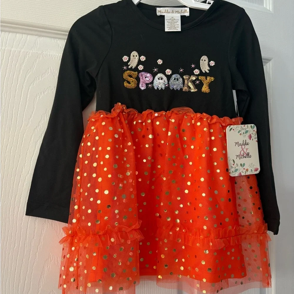 Set of 2 Kids Halloween Dress - Black and Purple & Black and Orange